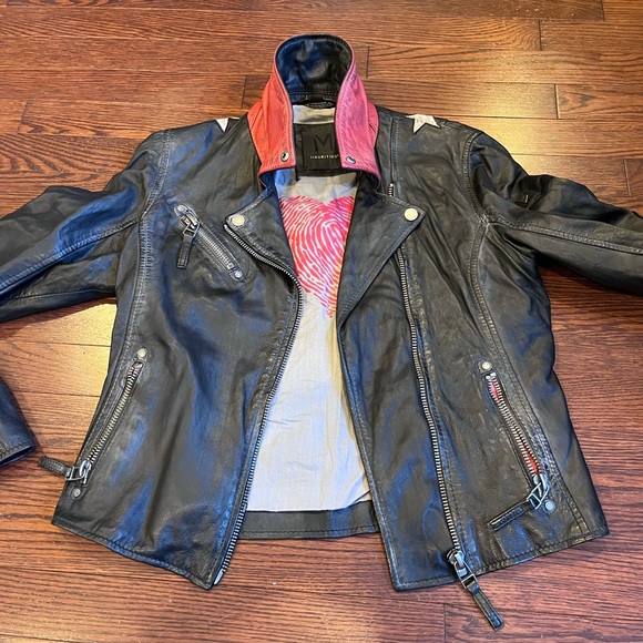 Leather moto distressed jacket with stars size small - Picture 8 of 8